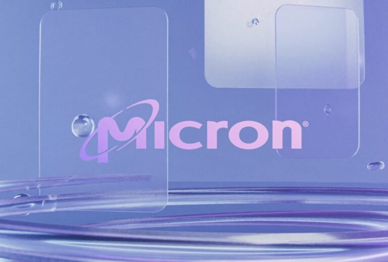 Micron logo on clear panels with water droplets and ripples.